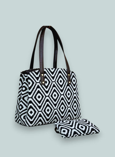 Monochrome Elegance - Geometric Jacquard Tote