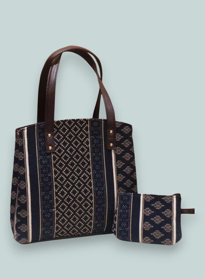 Midnight Elegance - Black and White Jacquard Bag