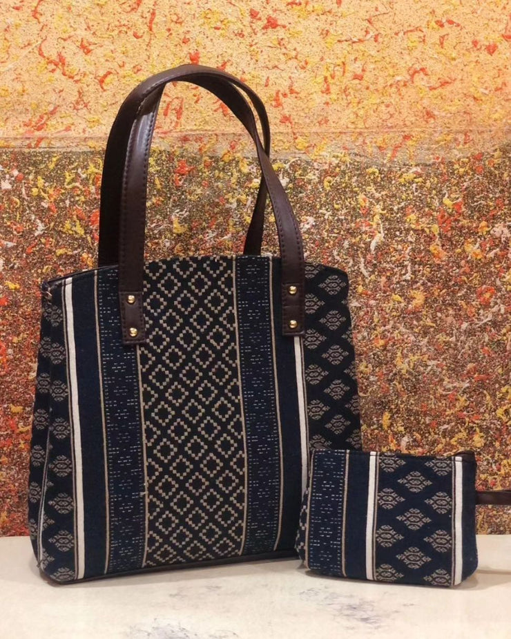 Midnight Elegance - Black and White Jacquard Bag